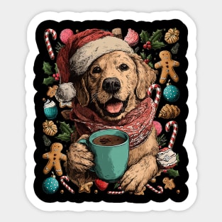 Christmas Golden Retriever Dog with Santa Hat Cocoa Cookies Sticker